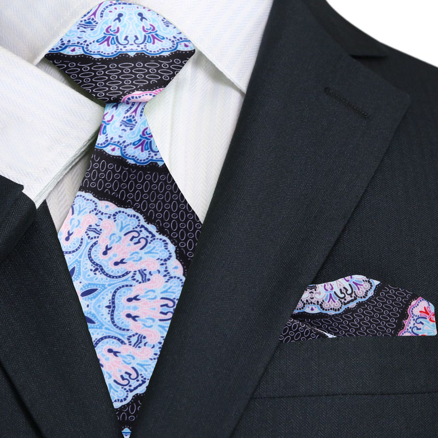 Premium Main View: Black, Pink, Light Blue, Orange Abstract Tie