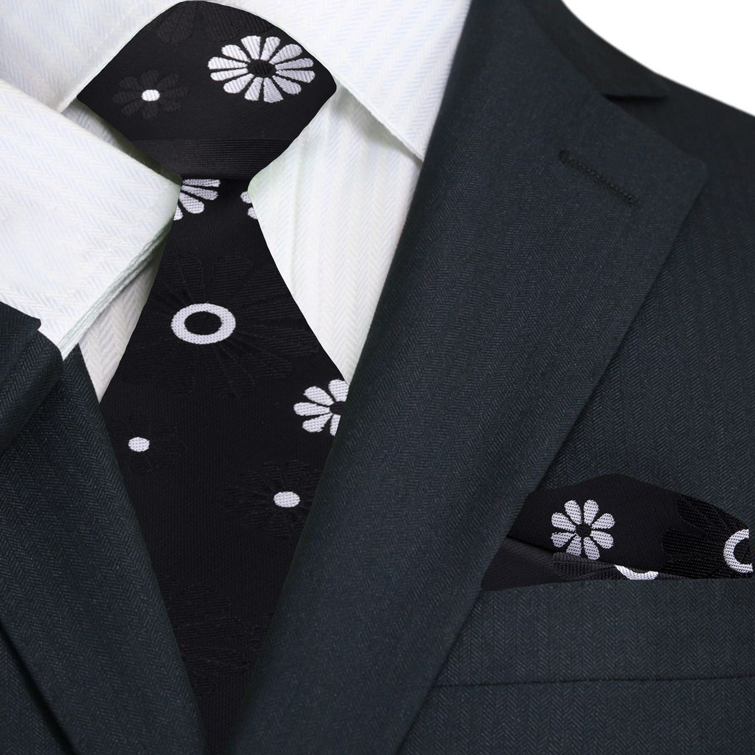 Premium Black, Grey Cactus Flower Tie||Black, Grey