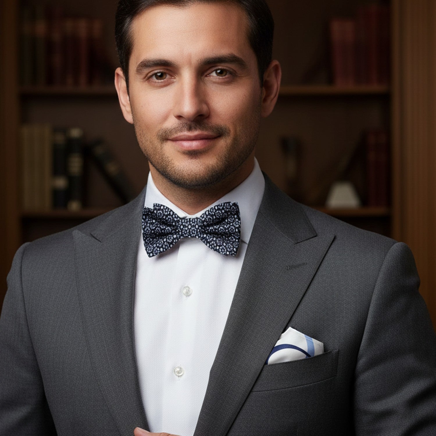 Black Grey Circles Cluster Big Bang Bow Tie and Accenting Square on man