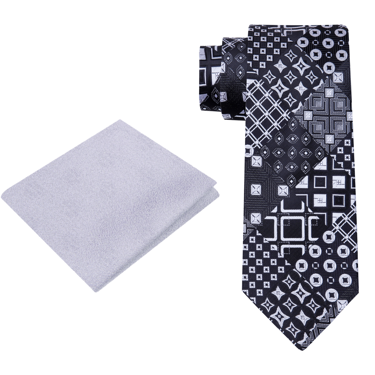 Alt View: Black, Grey Abstract Tie with Silver Square