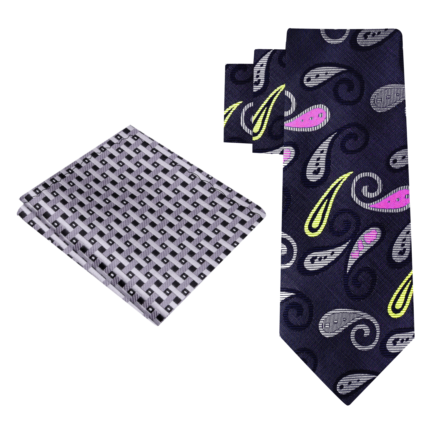 Black Grey Pink Enchanted Paisley Necktie and Accenting Square 1