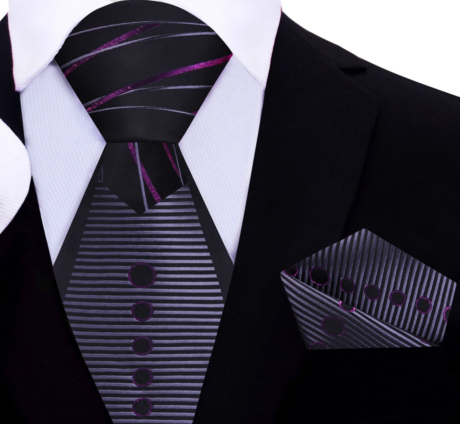 Black, Grey Purple Abstract Tie and Square