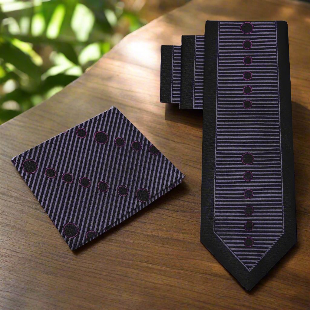 Alt Black, Grey Purple Abstract Tie and Purple Square