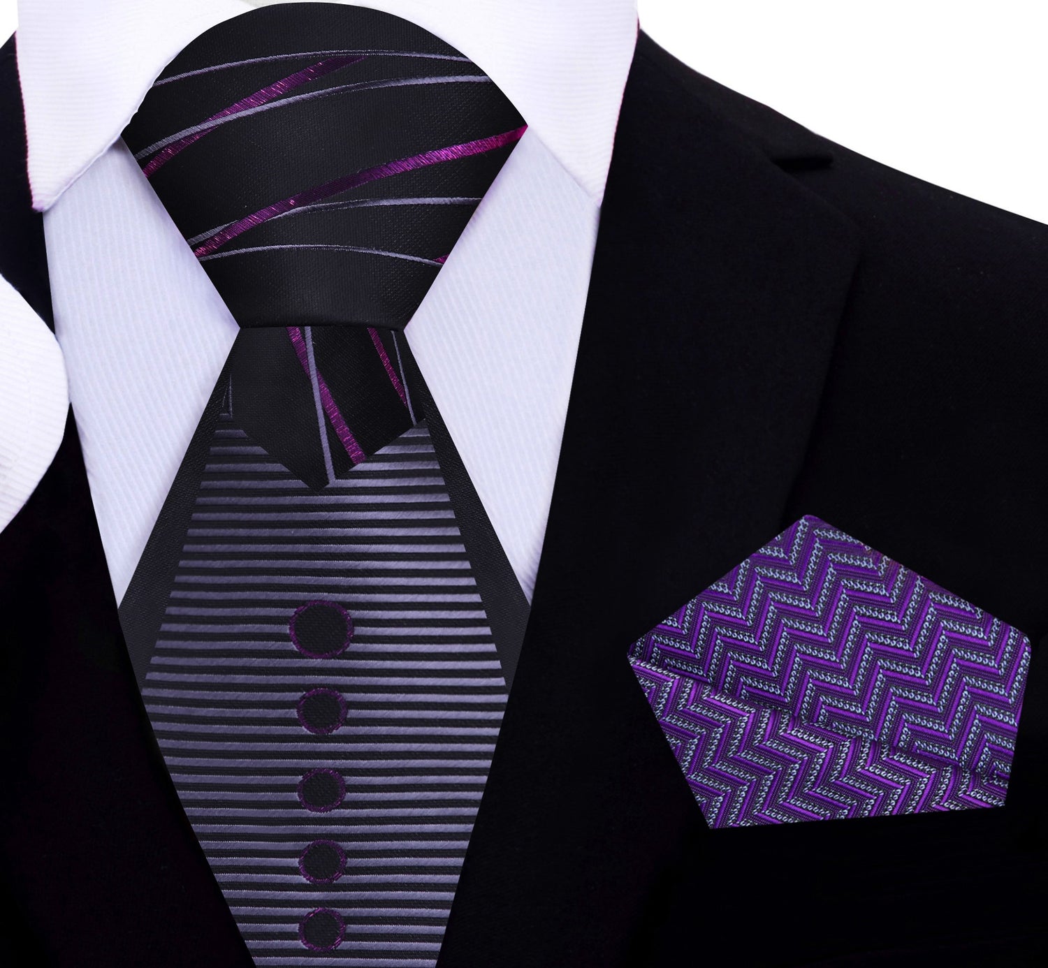 Black, Grey Purple Abstract Tie and Purple Square