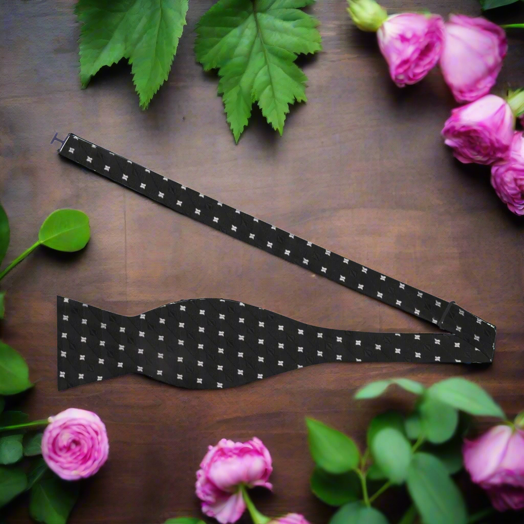 Black and Grey Small Geometric Self Tie Bow Tie