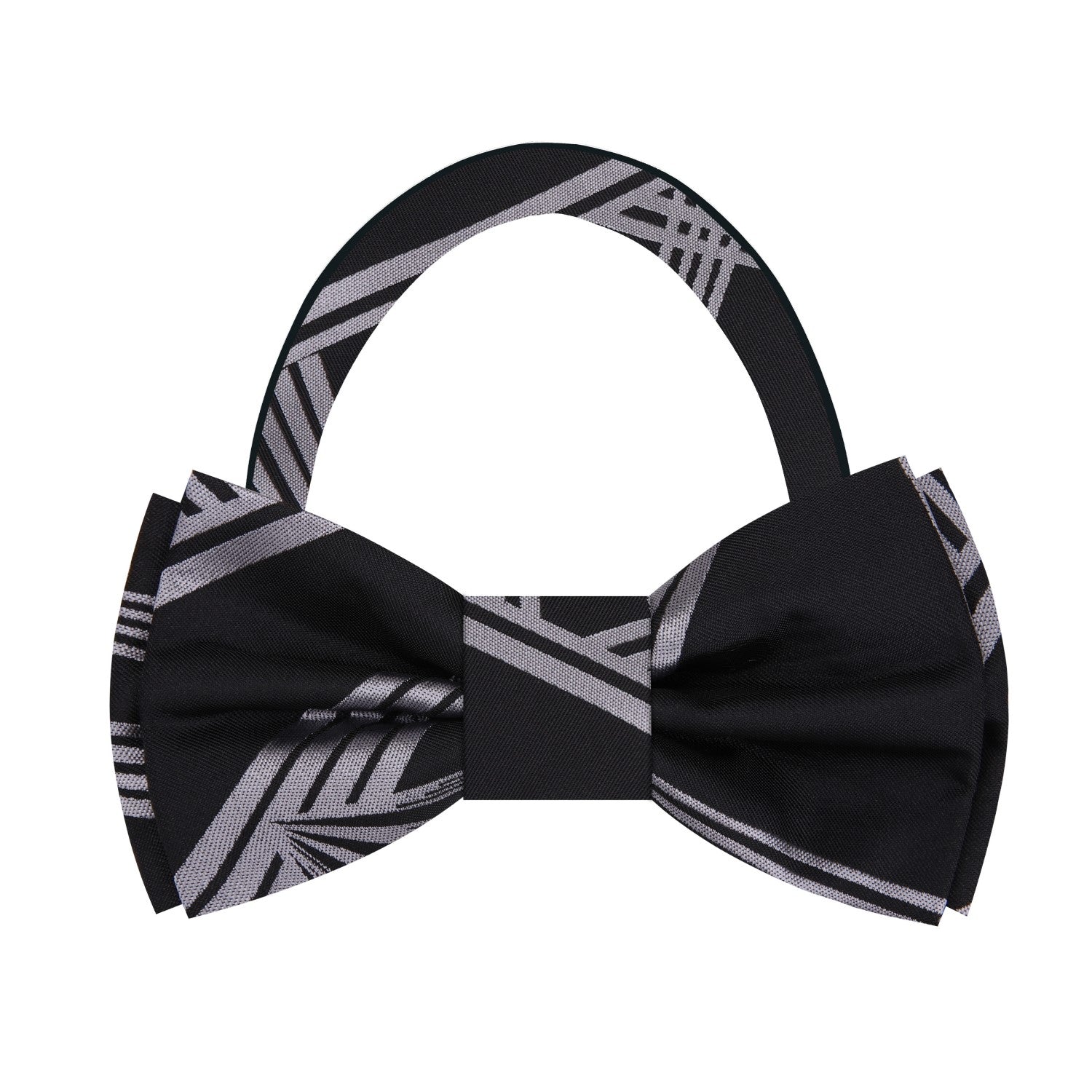 Pre Tied Black, Grey Geometric Bow Tie