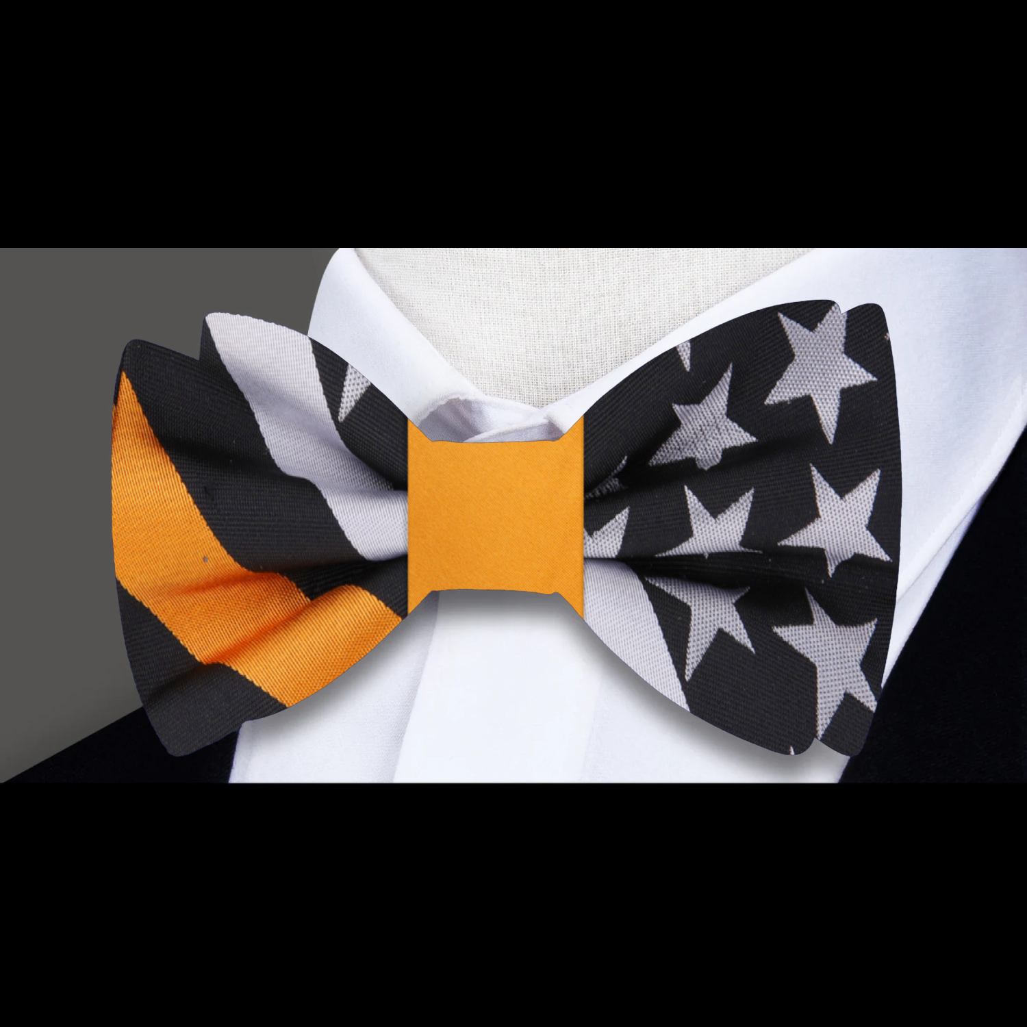 Black, Grey, Yellow Flag Pattern Bow Tie Pre Tied