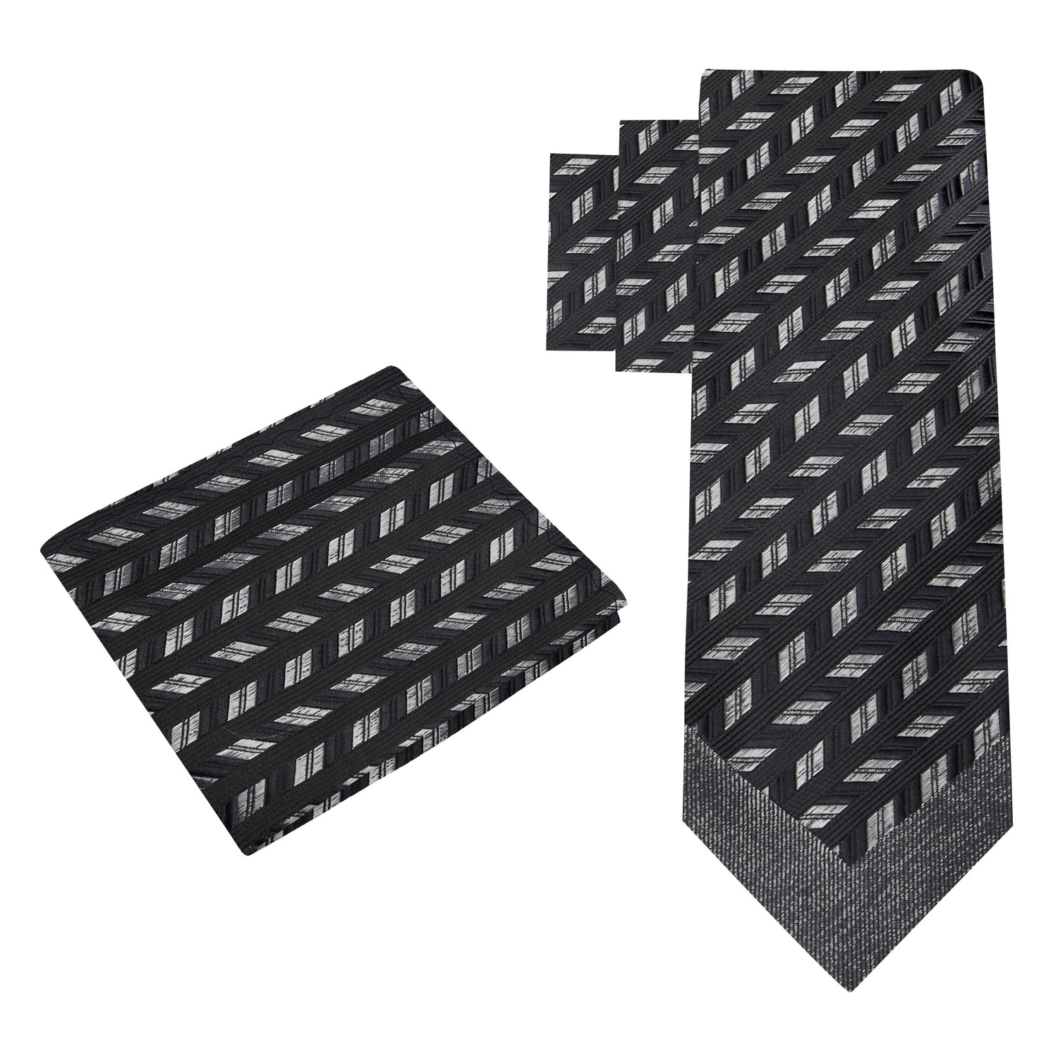 Alt View: Black, Charcoal Geometric Necktie & Matching Square
