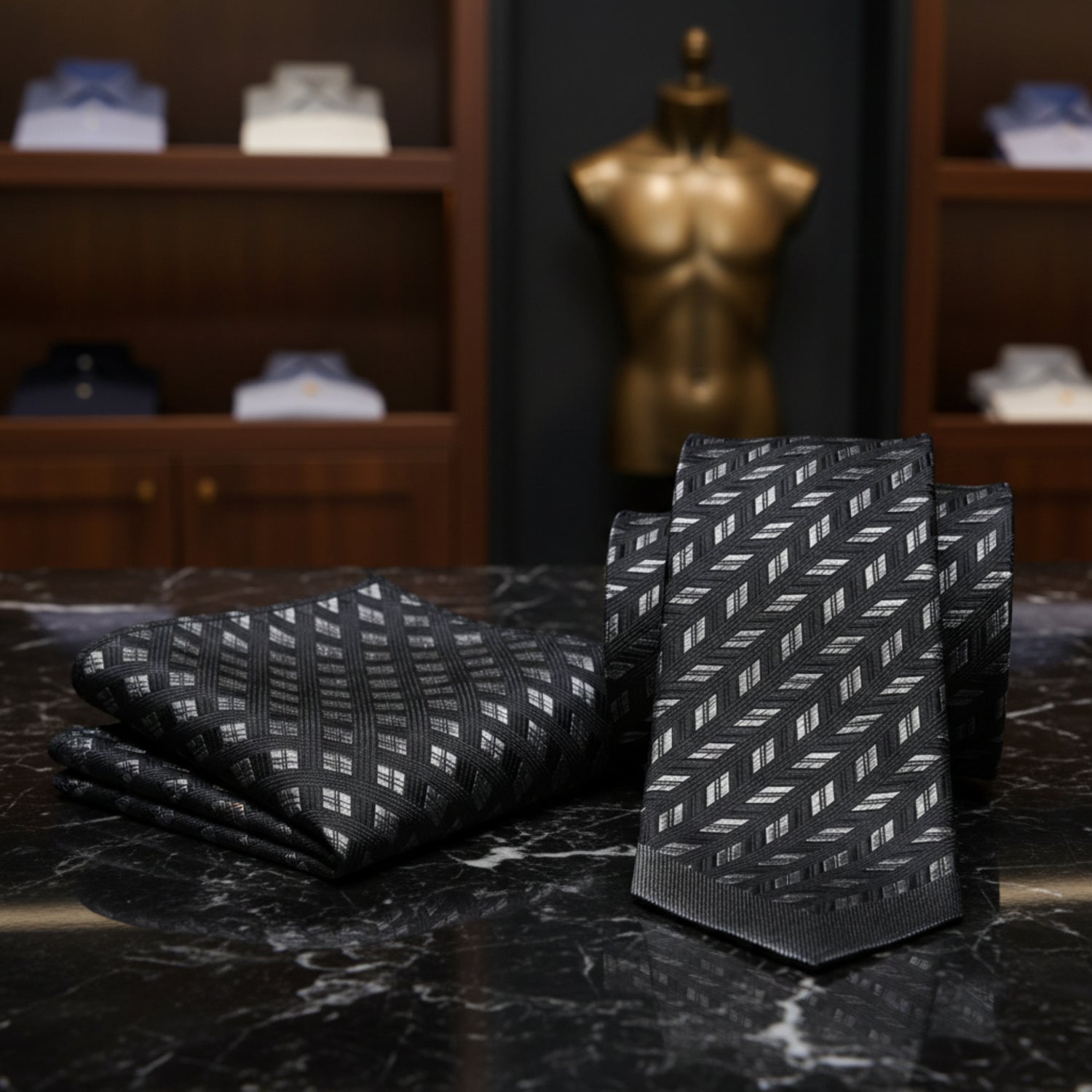 Black tie on a marble surface