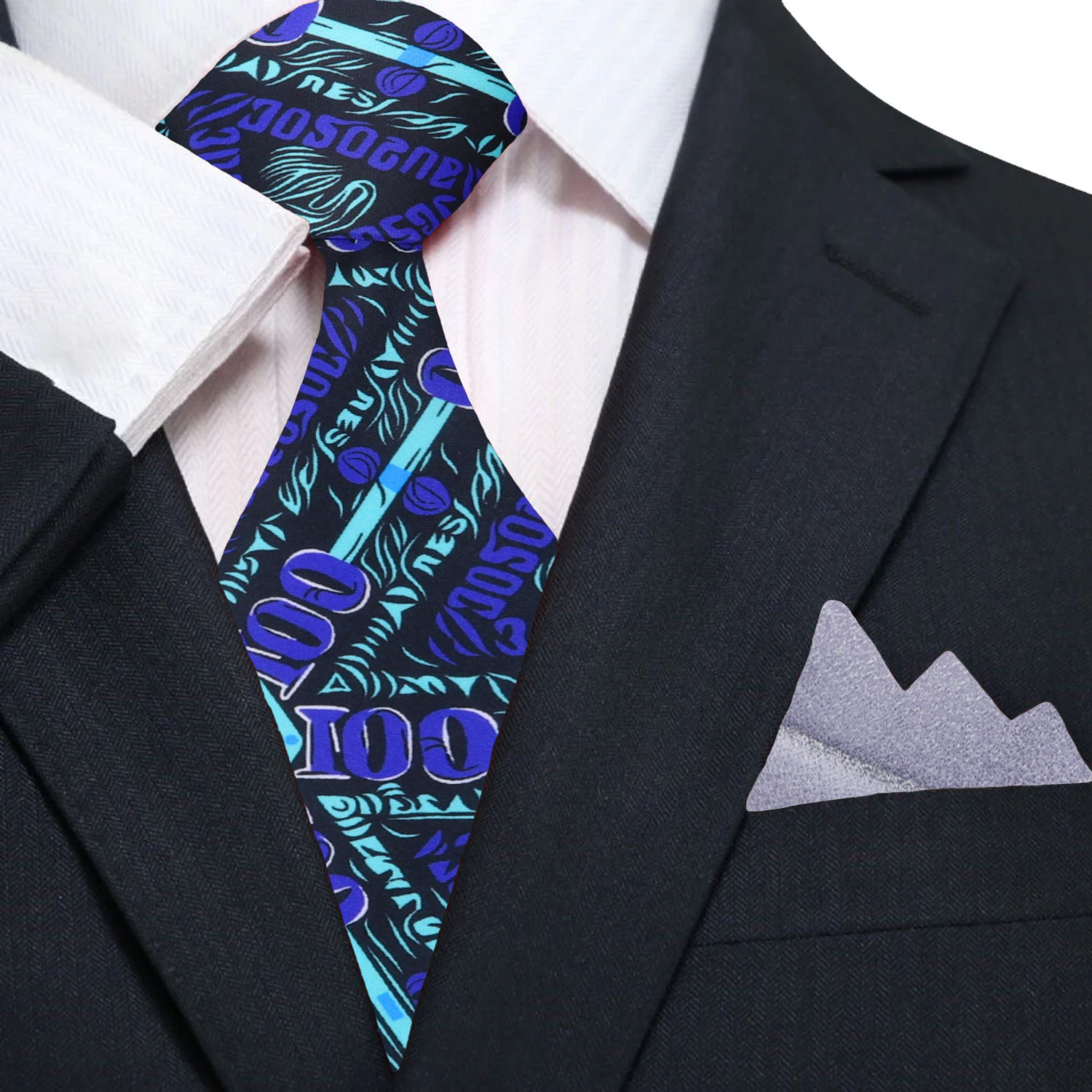 Black, Blue Abstract Necktie & Accenting Silver Square