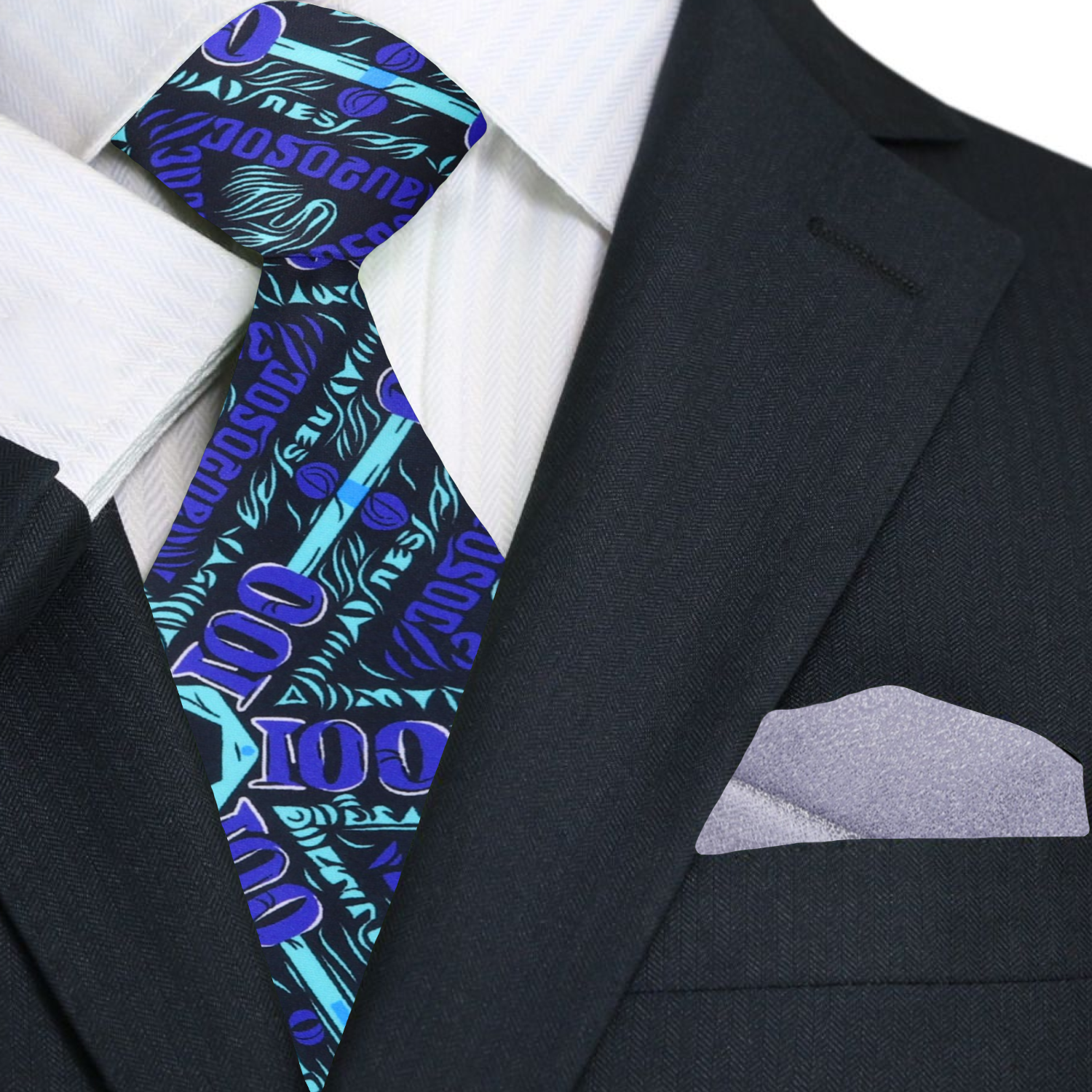 Black, Blue Abstract Necktie & Accenting Silver Square