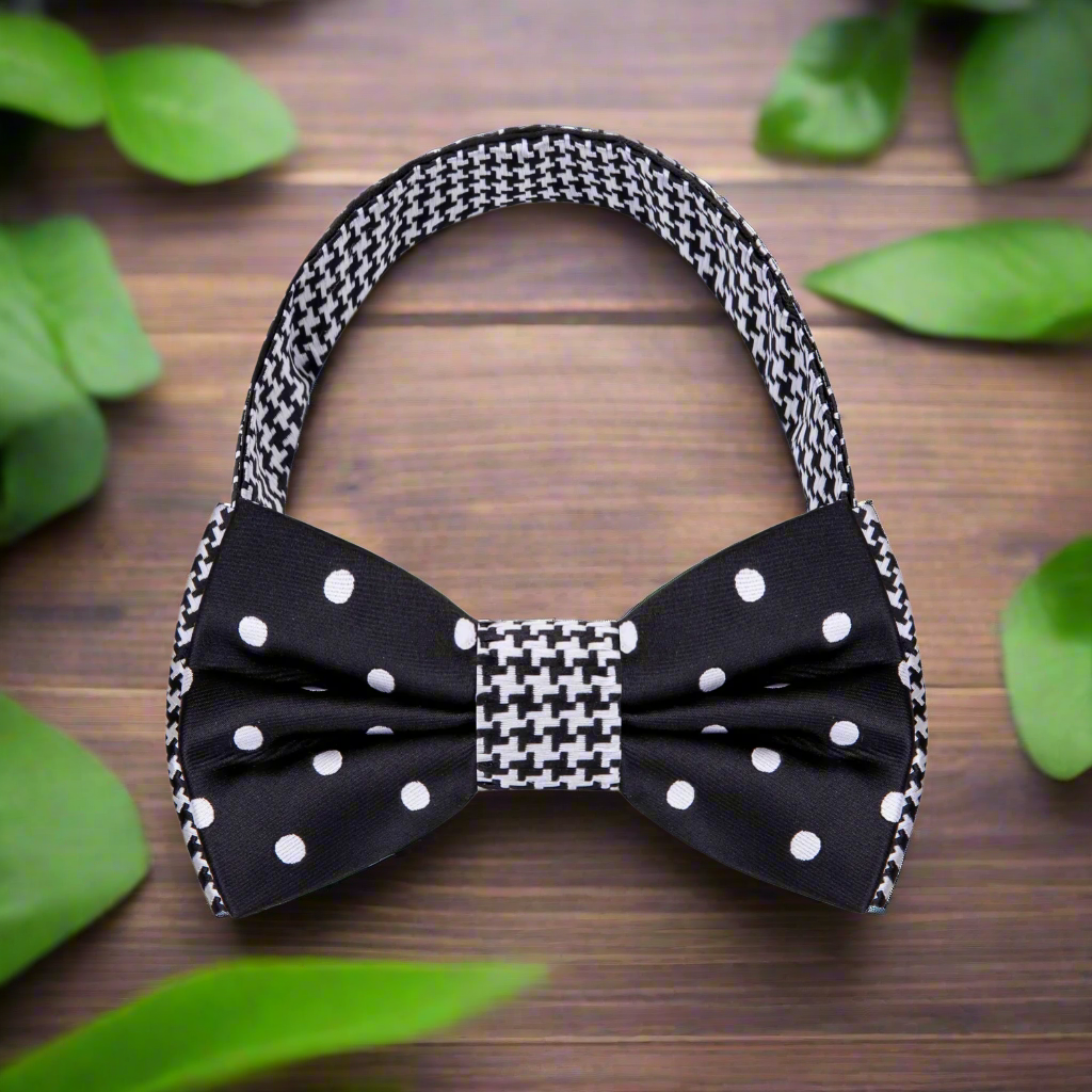 Black and Grey Polka Hounds Pre Tied Bow tie