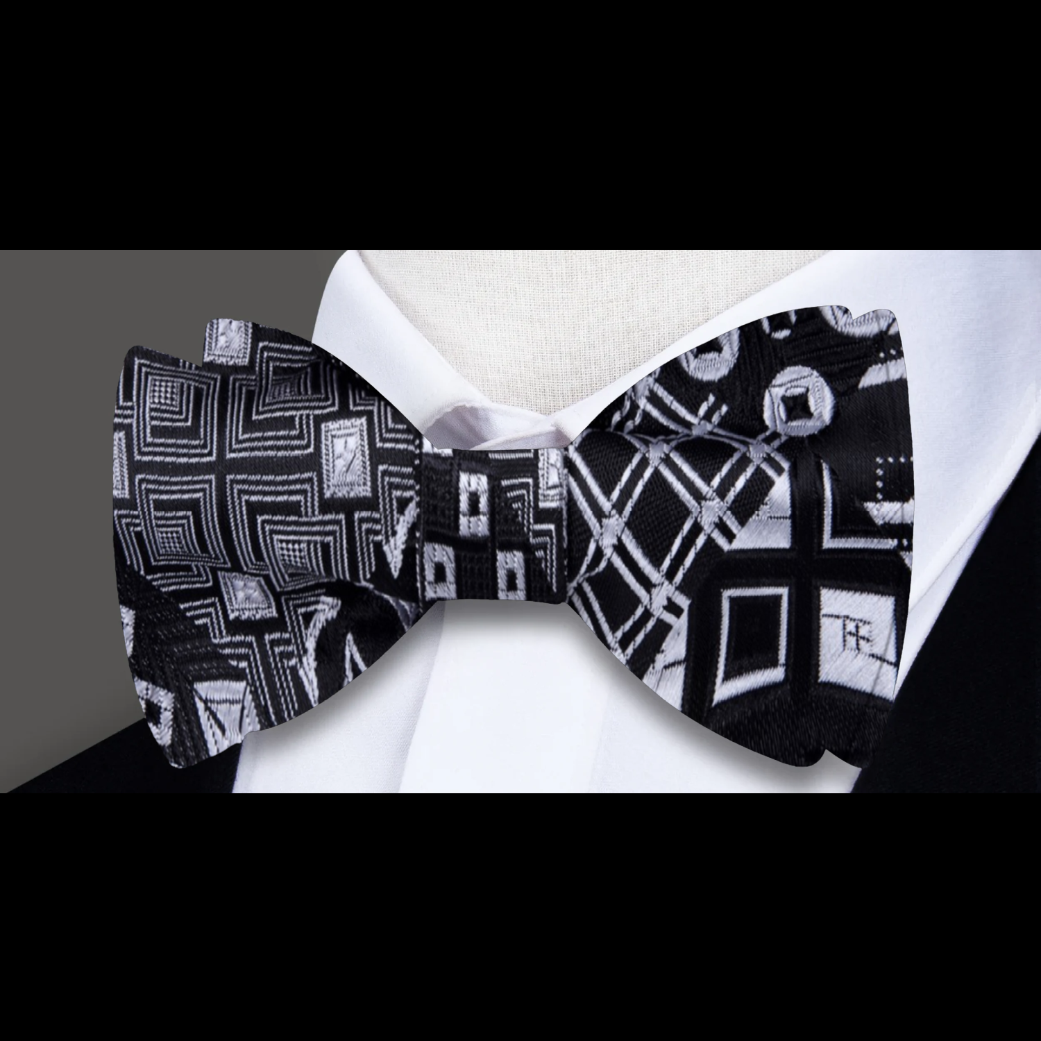 Black, Grey Abstract Bow Tie 