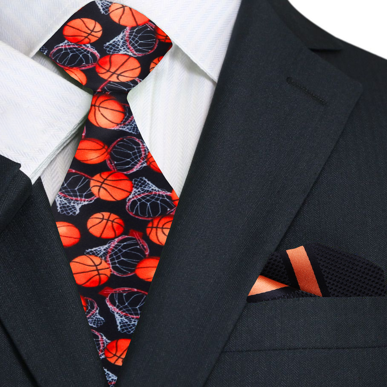 Black Orange Basketball Tie and Accenting Stripe Square