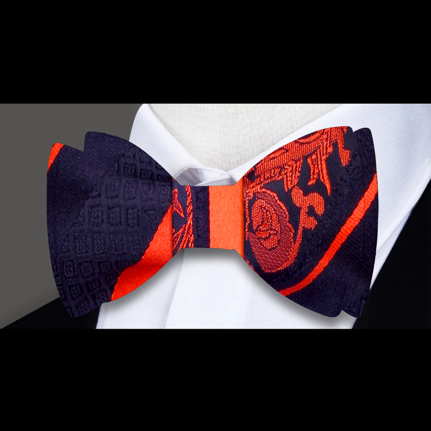 Black, Orange Paisley with Floral Bow Tie