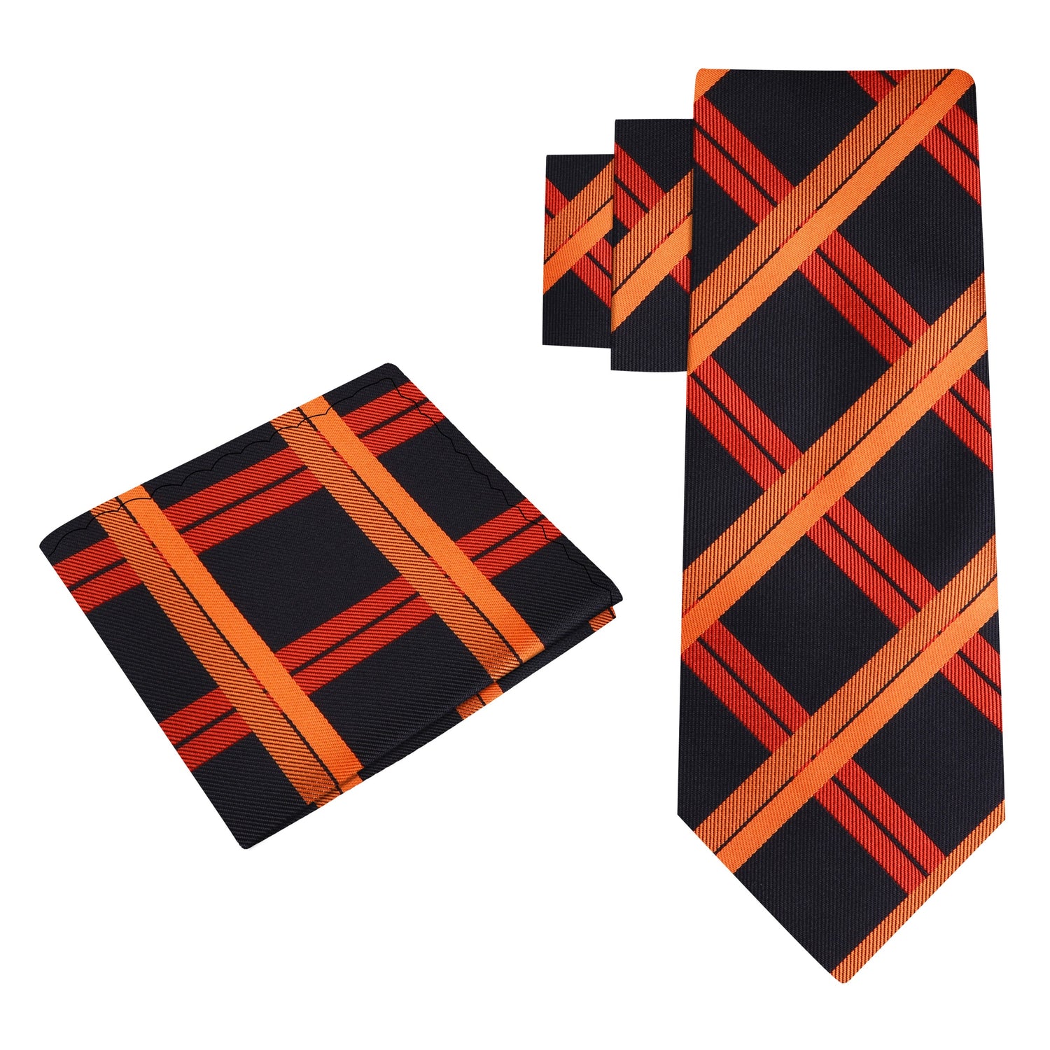 Black, Orange Plaid Necktie and Square