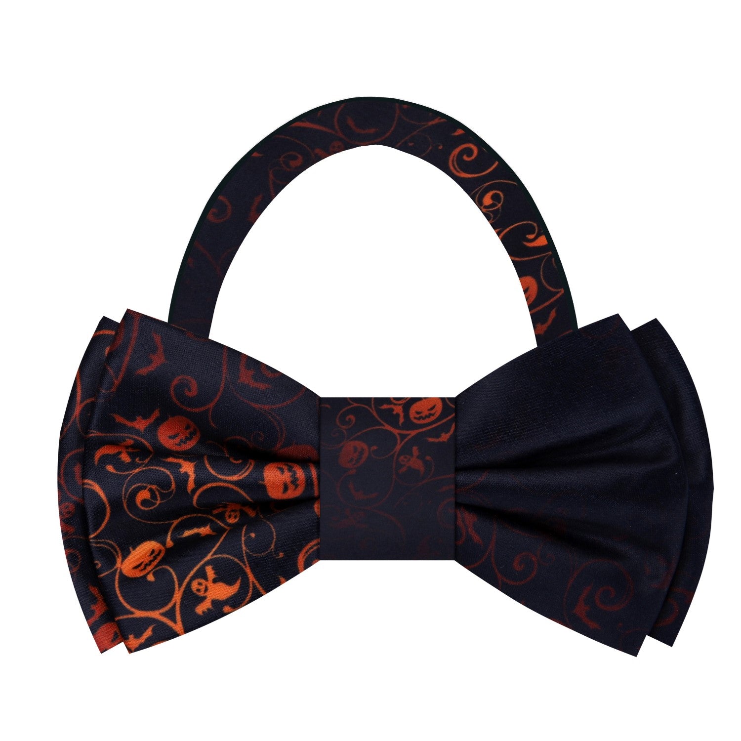 Black, Orange Vines Connecting Bats, Ghosts, And Jack-O-Lanterns Bow Tie Pre Tied