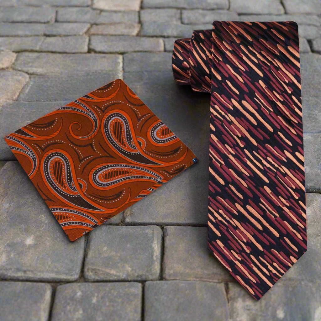 2: Black Orange Meteor Necktie and Accenting Square