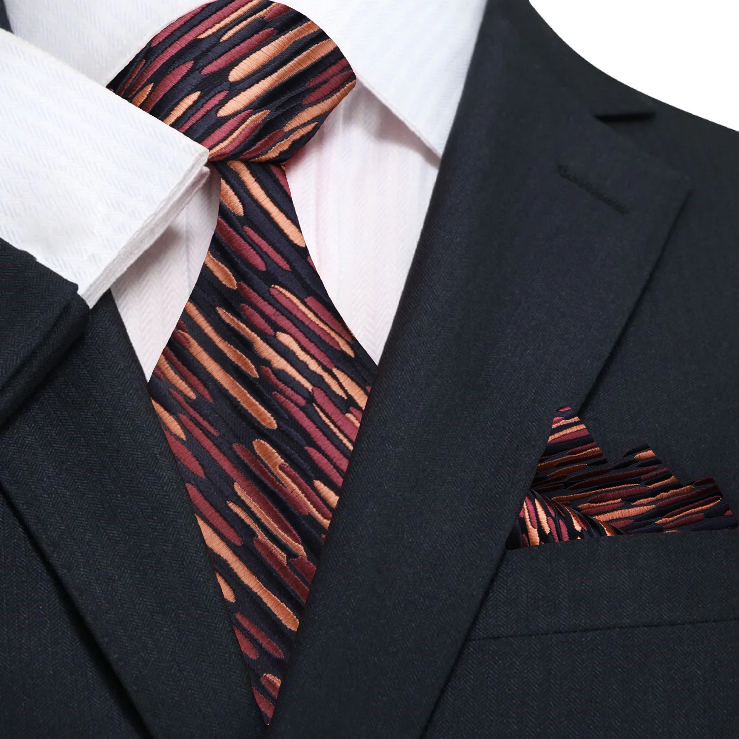 Black Orange Meteor Necktie and Square