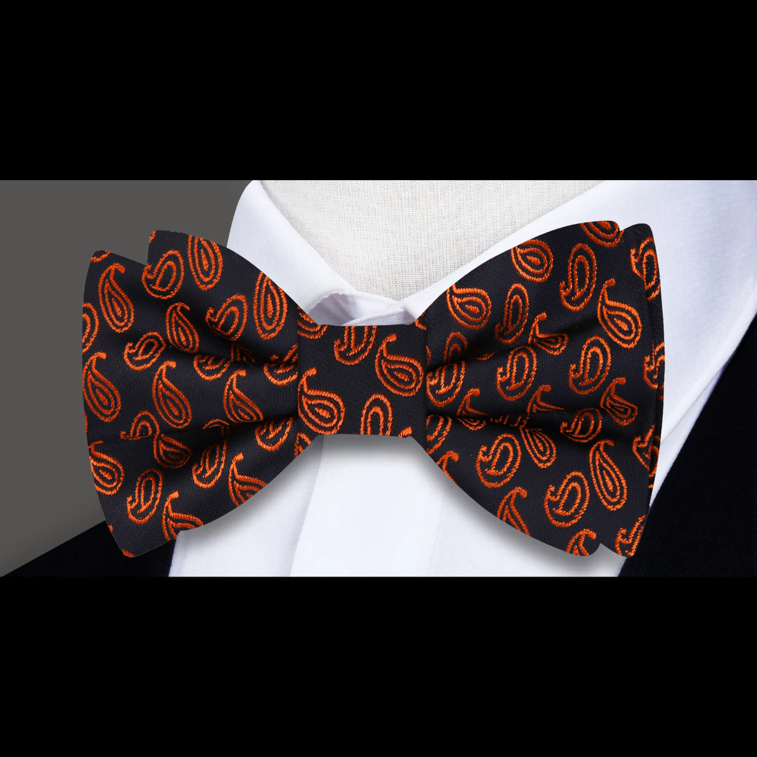 Black Orange Paisley Bow Tie 