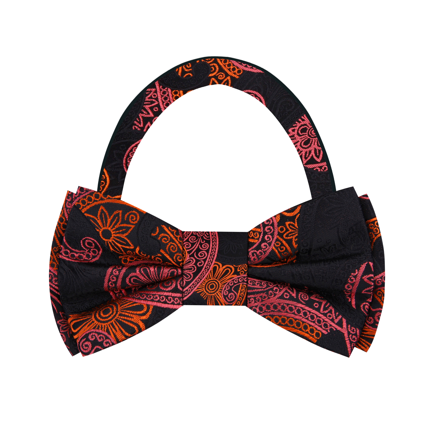 Black, Pink, Orange Paisley Bow Tie Pre Tied