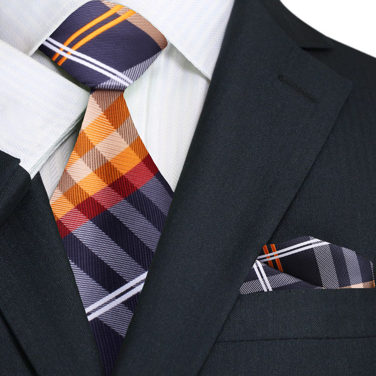 Black, Orange Plaid Tie and Square Main View