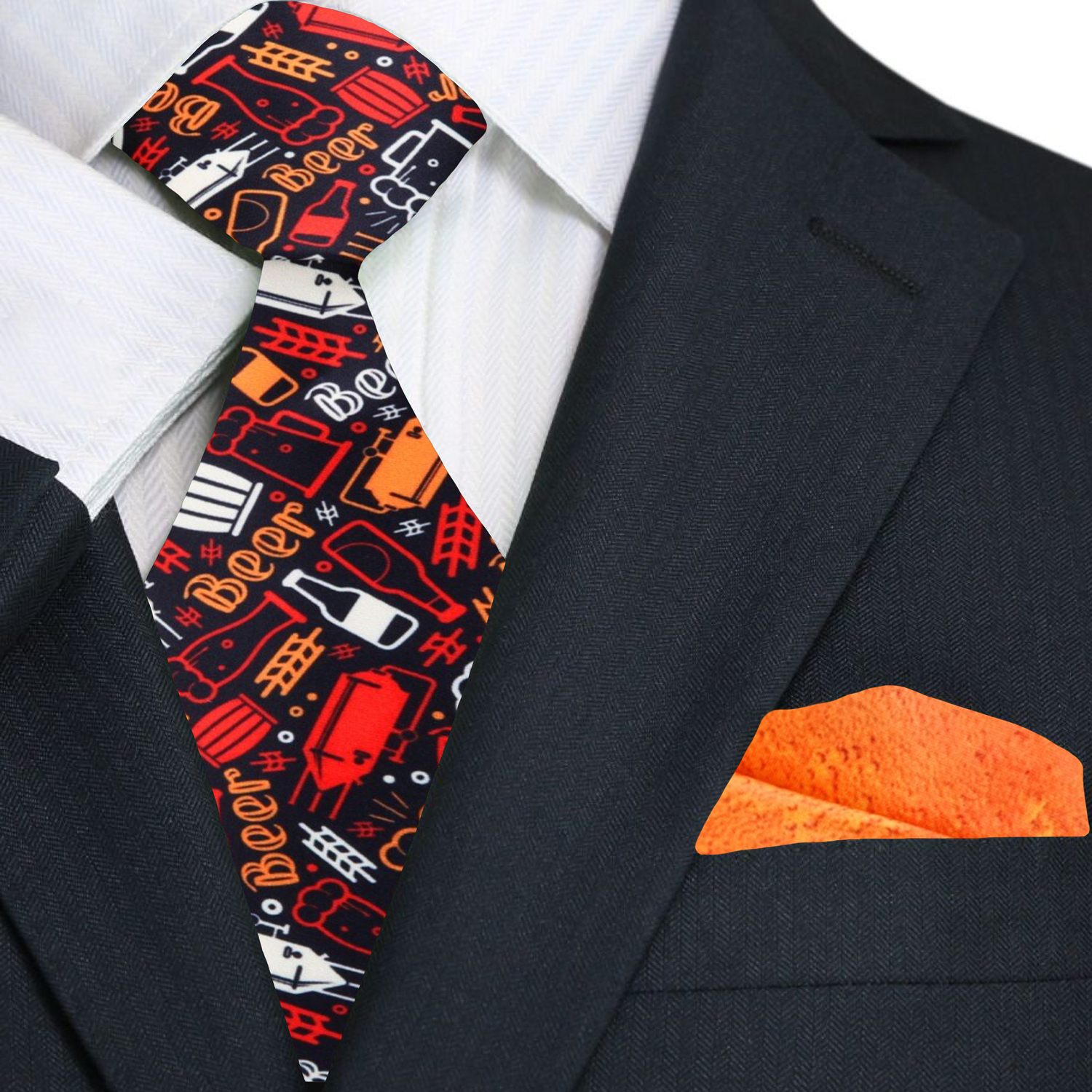 Black and Orange Beer Necktie and Accenting Square