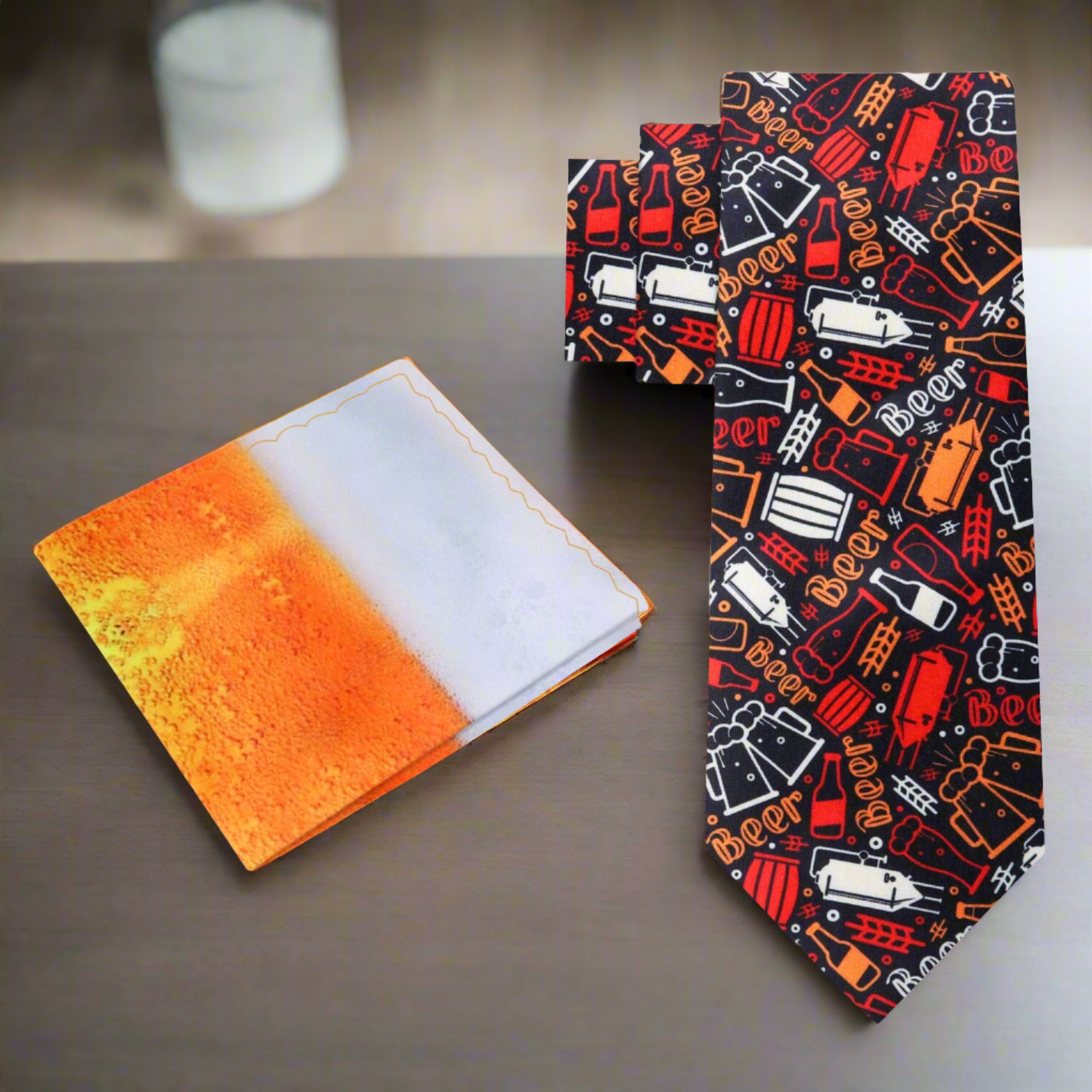 Alt Black and Orange Beer Necktie and Accenting Square