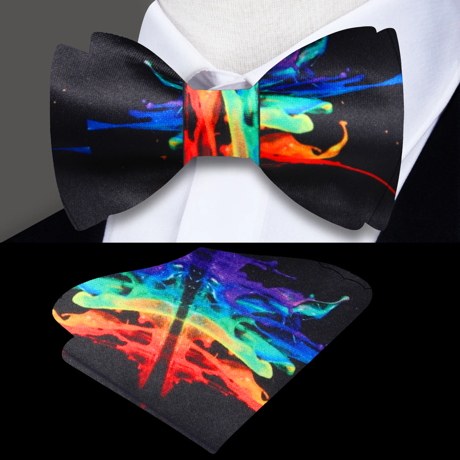Black Paint Splash Bow Tie and Square
