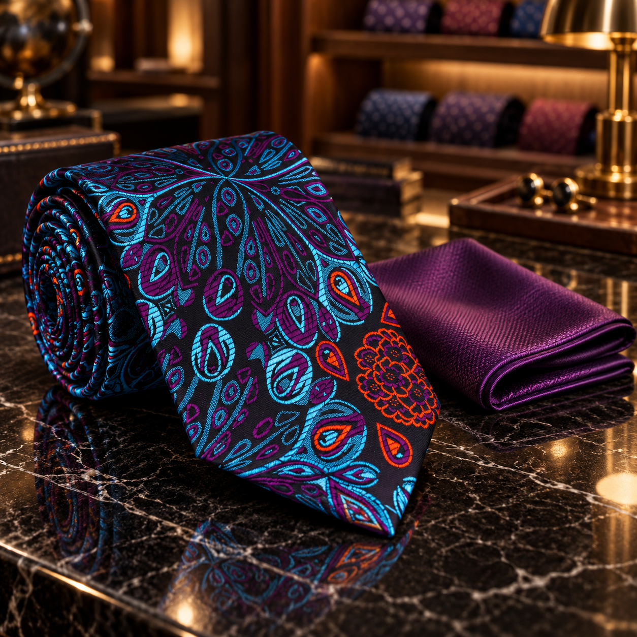 Black, Turquoise & Purple Paisley Necktie | Prime Neckwear