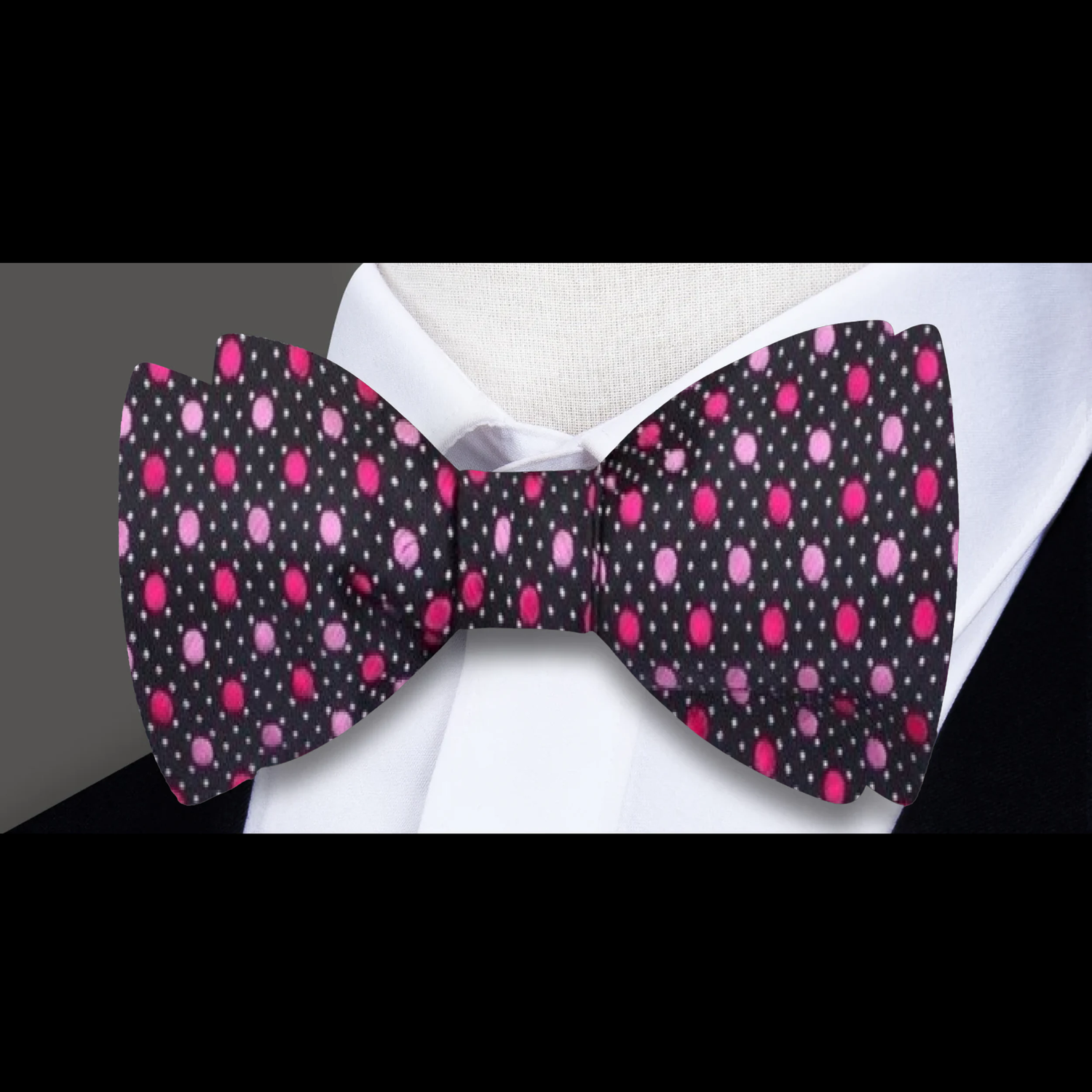 Black, Pink Modern Polka Bow Tie 