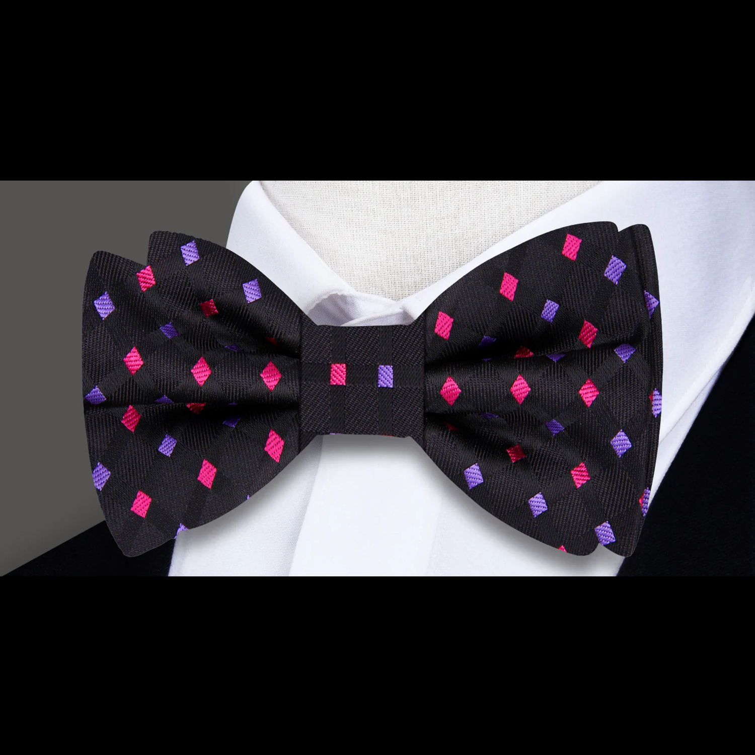 Black, Pink, Purple Geometric Bow Tie a 