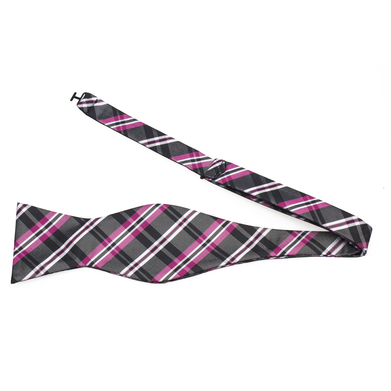 Black, White, Pink Plaid Bow Tie Self Tie