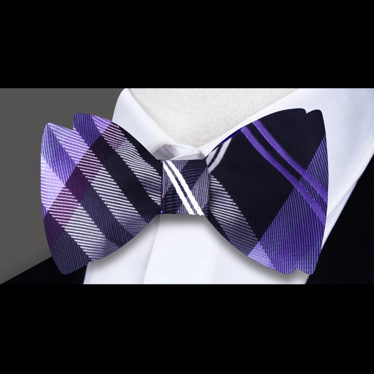 Black, Purple Plaid Bow Tie