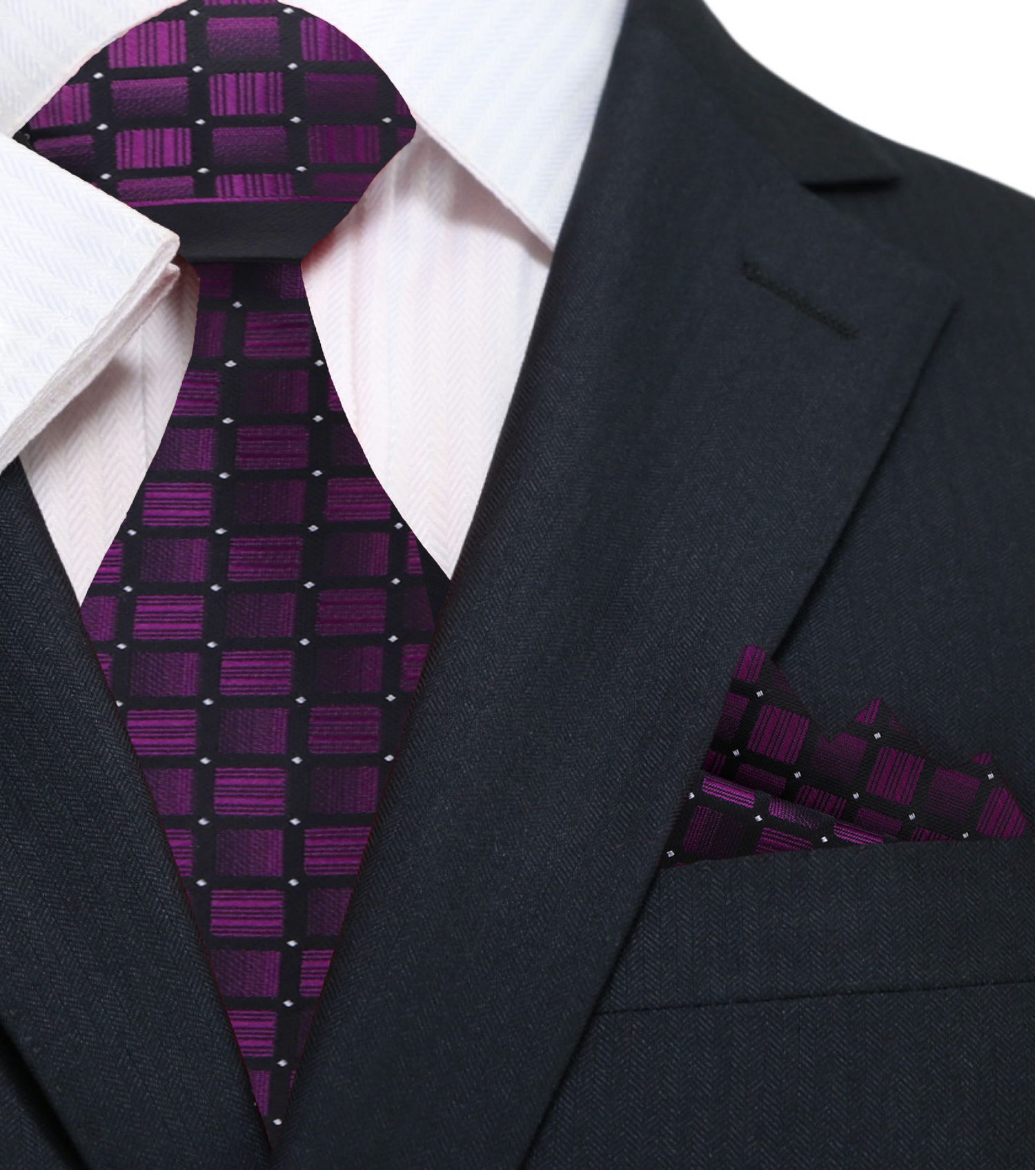 New: Black, Purple Geometric Necktie and Square