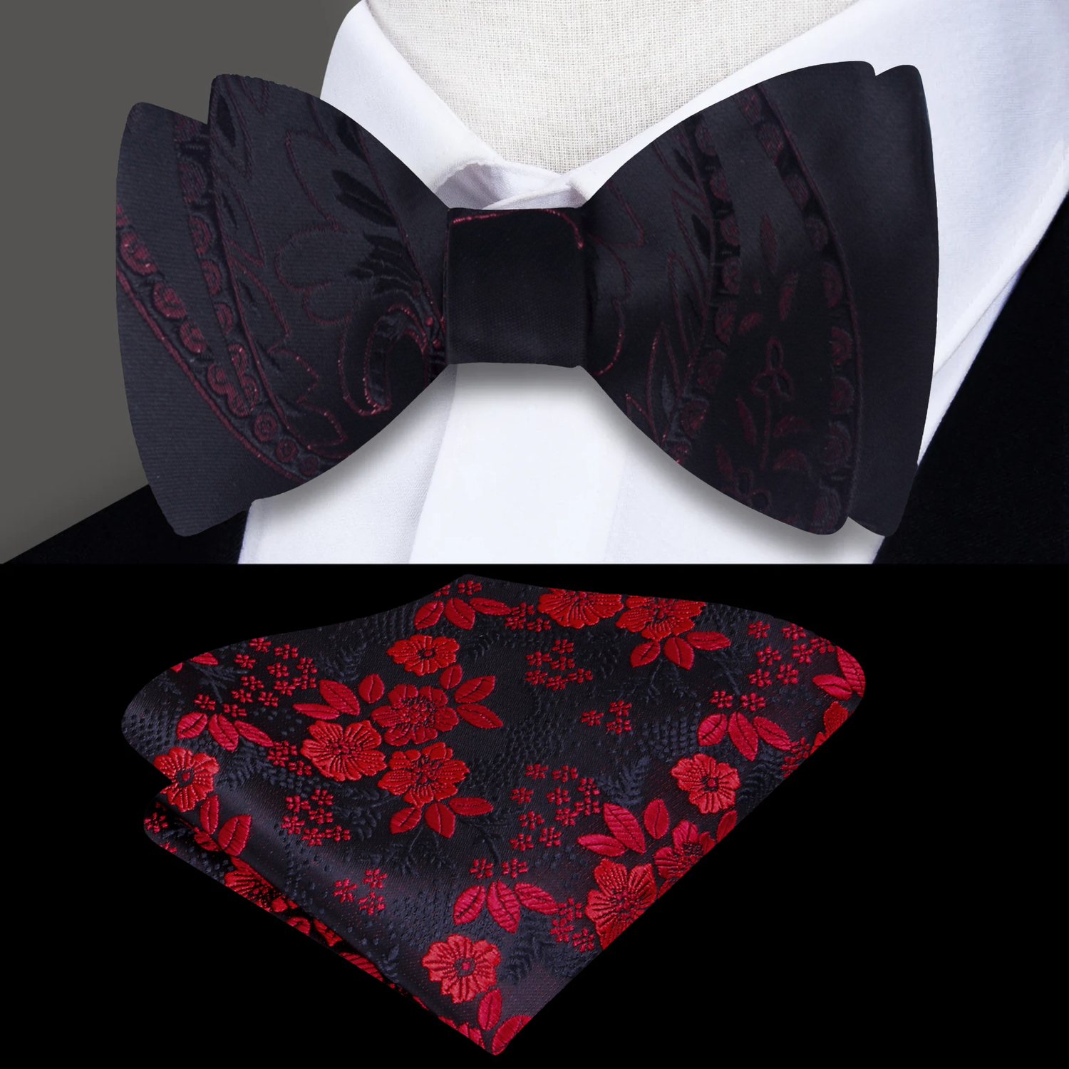 Black Red Daring Paisley Bow Tie and Accenting Square