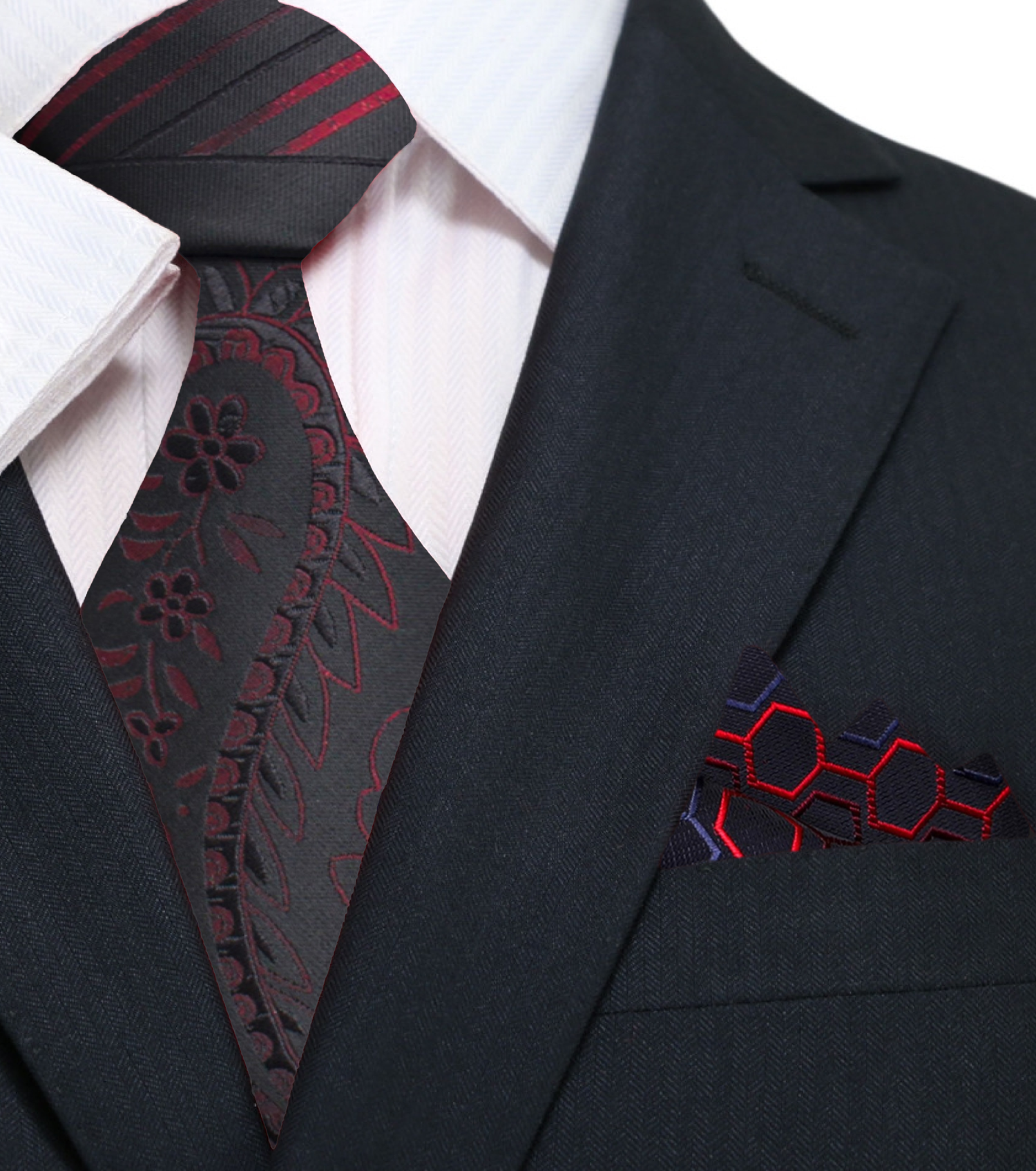 Main: Black, Red paisley Necktie and Accenting Square