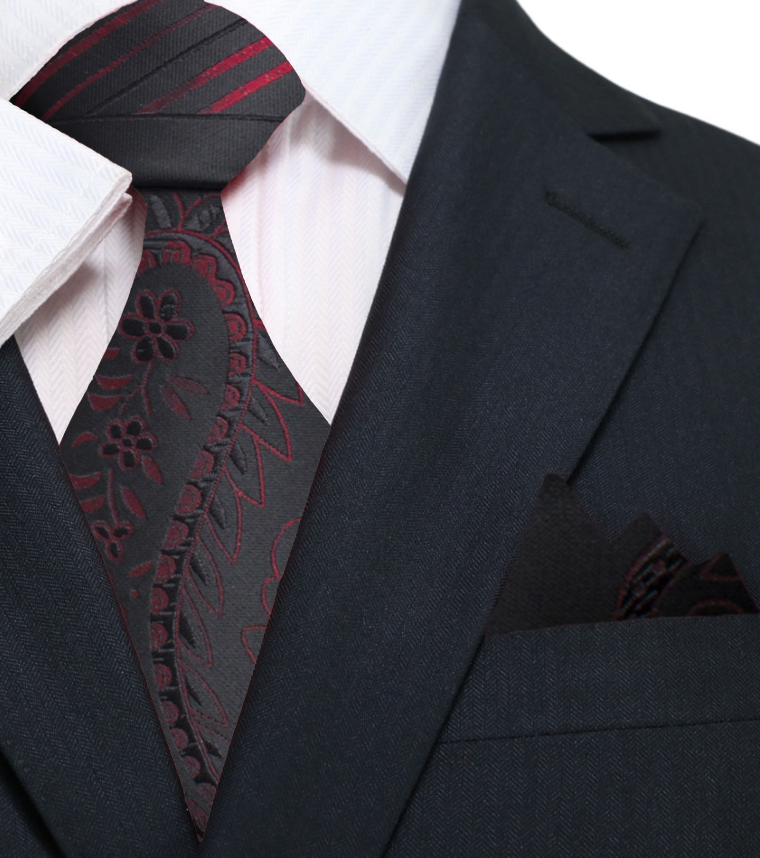 Main: Black, Red Paisley Necktie and Matching Square
