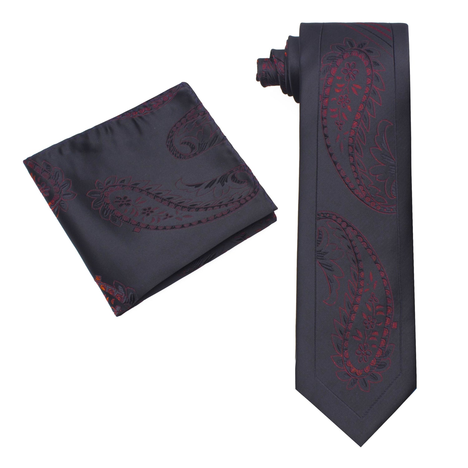 Alt View: Black, Red Paisley Necktie and Matching Square