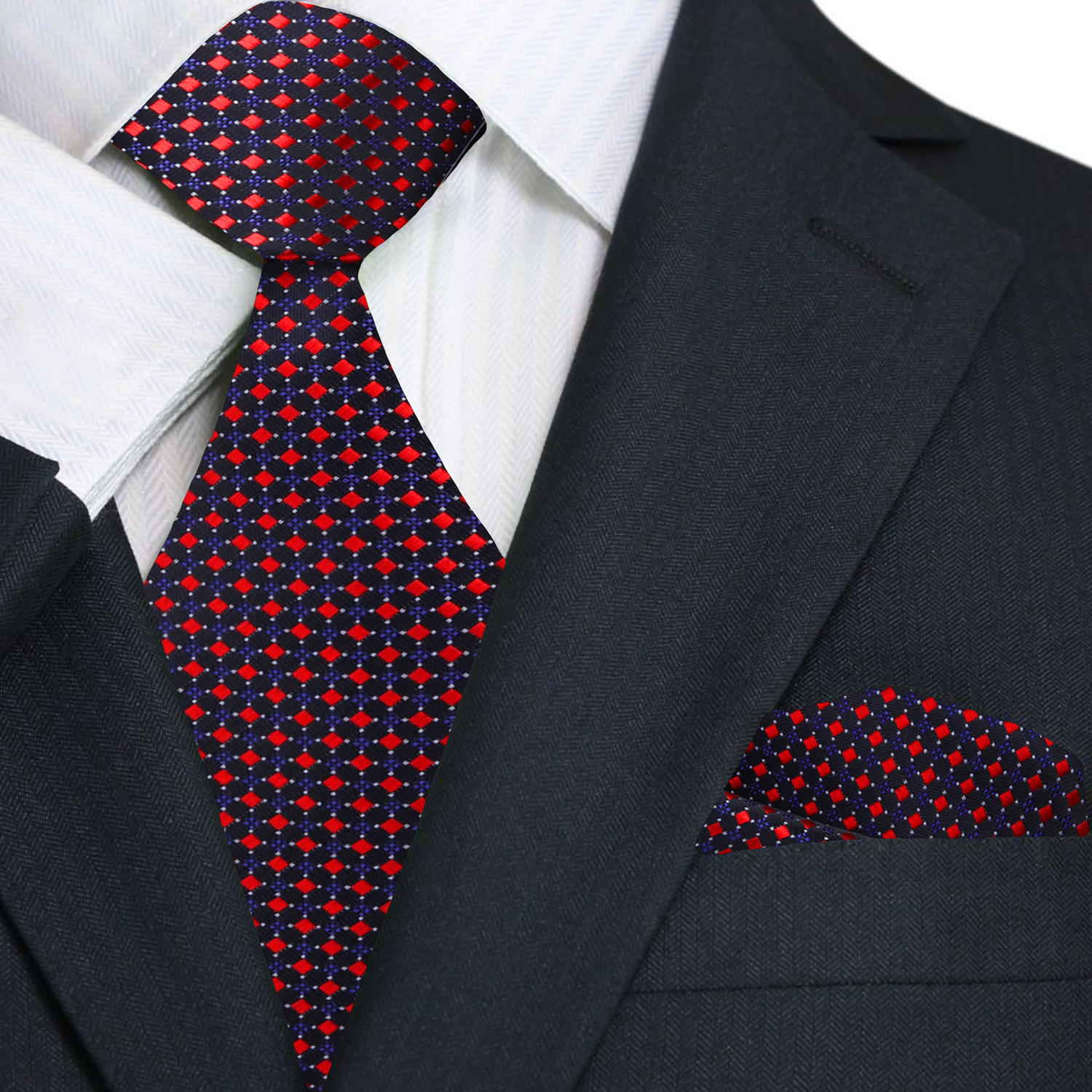 Premium Black, Red and Purple Check Tie and Pocket Square