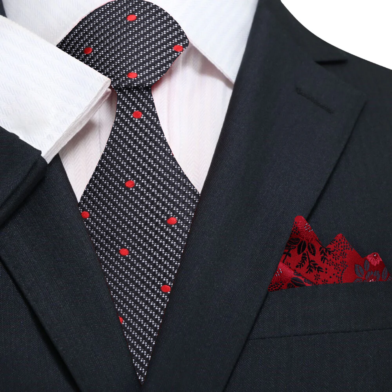 Black, Red Polka Necktie and Accenting Square