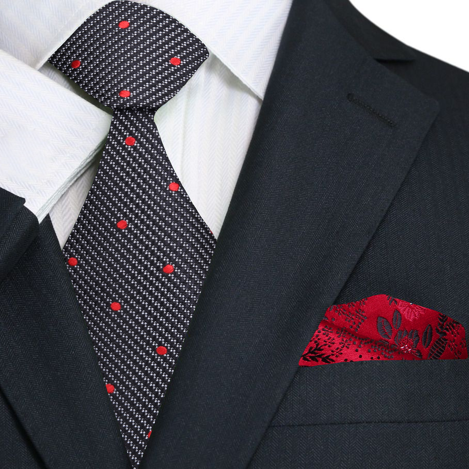 Black, Red Polka Necktie and Accenting Square
