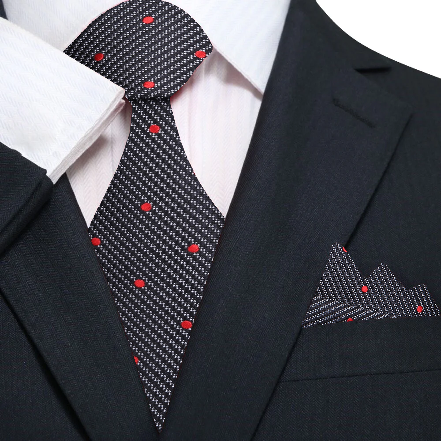 Black, Red Polka Necktie and Matching Square