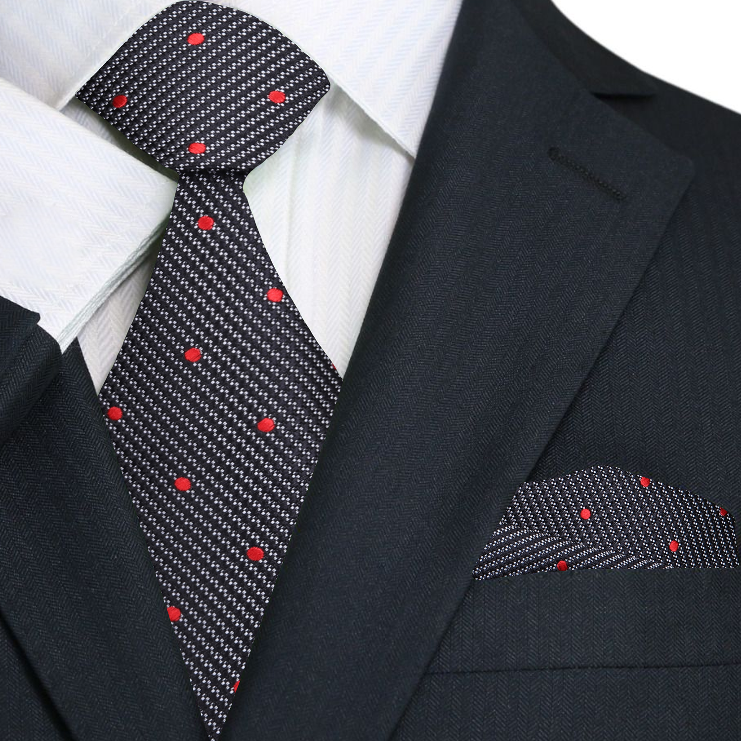 Black, Red Polka Necktie and Matching Square