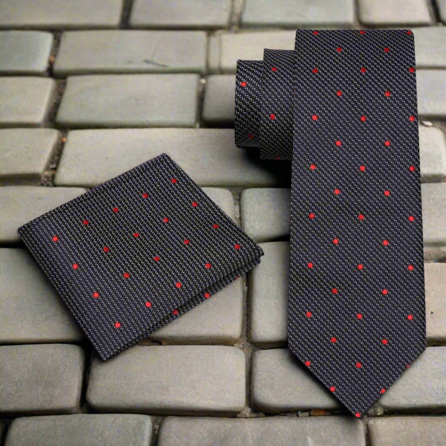 Alt Black, Red Polka Necktie and Matching Square