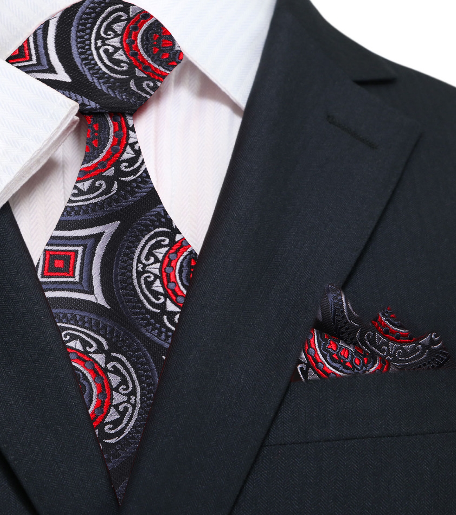 Main: Black, Red Abstract Tie and Square