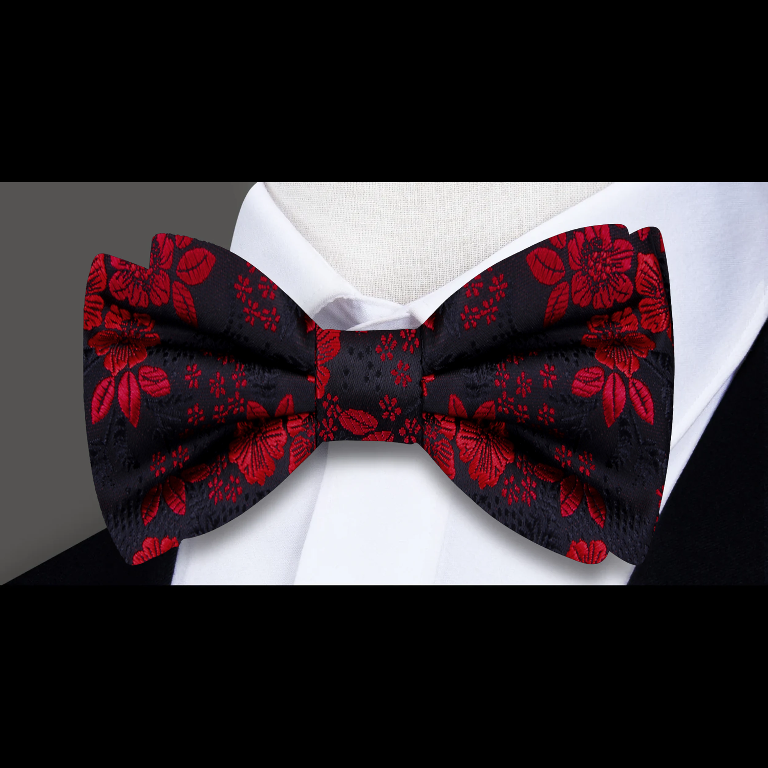 Black, Red Flowers Bow Tie  