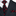 Black suit with a red polka dot tie and matching pocket square.