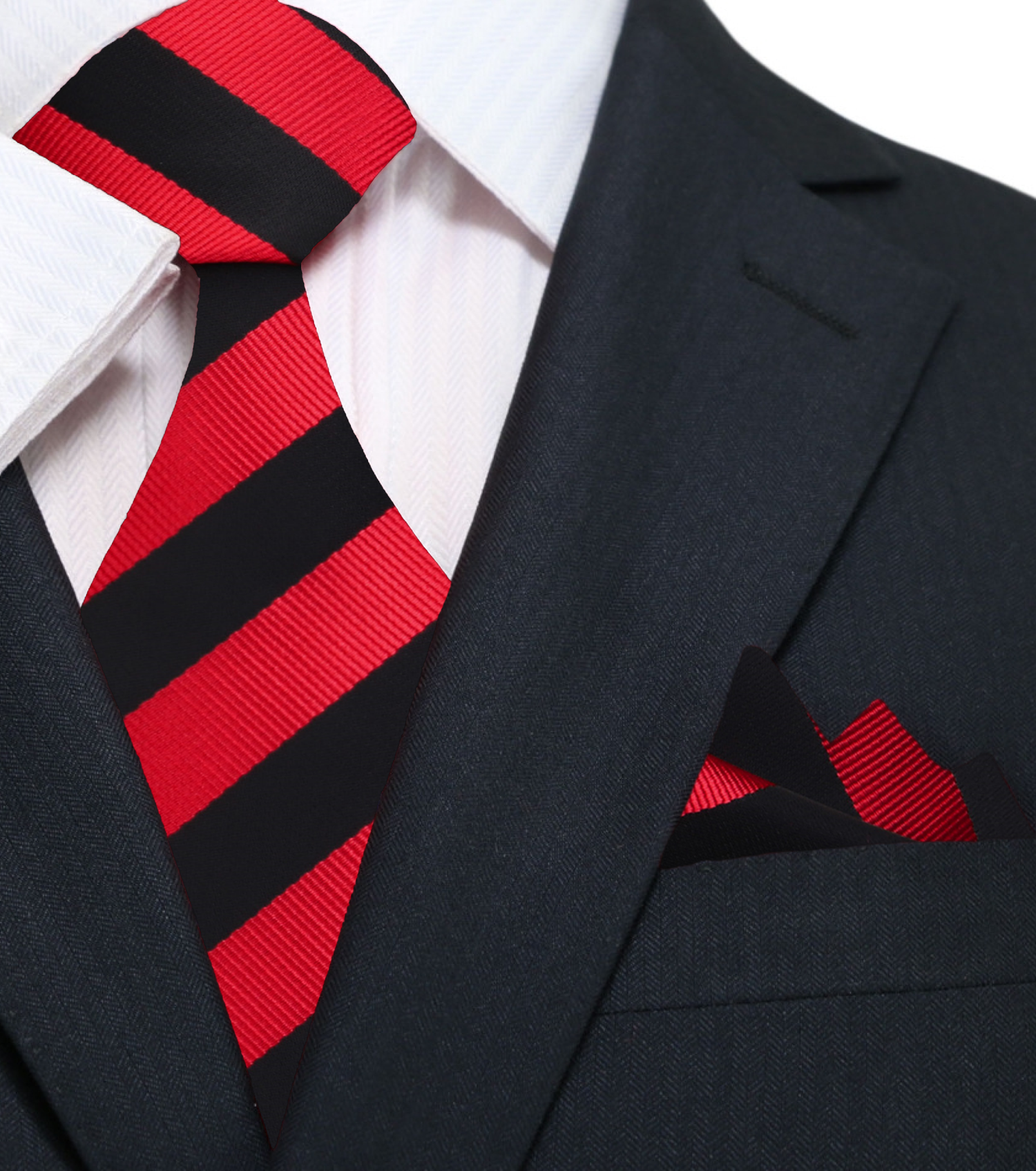 Red and Black Block Stripe Tie and Pocket Square
