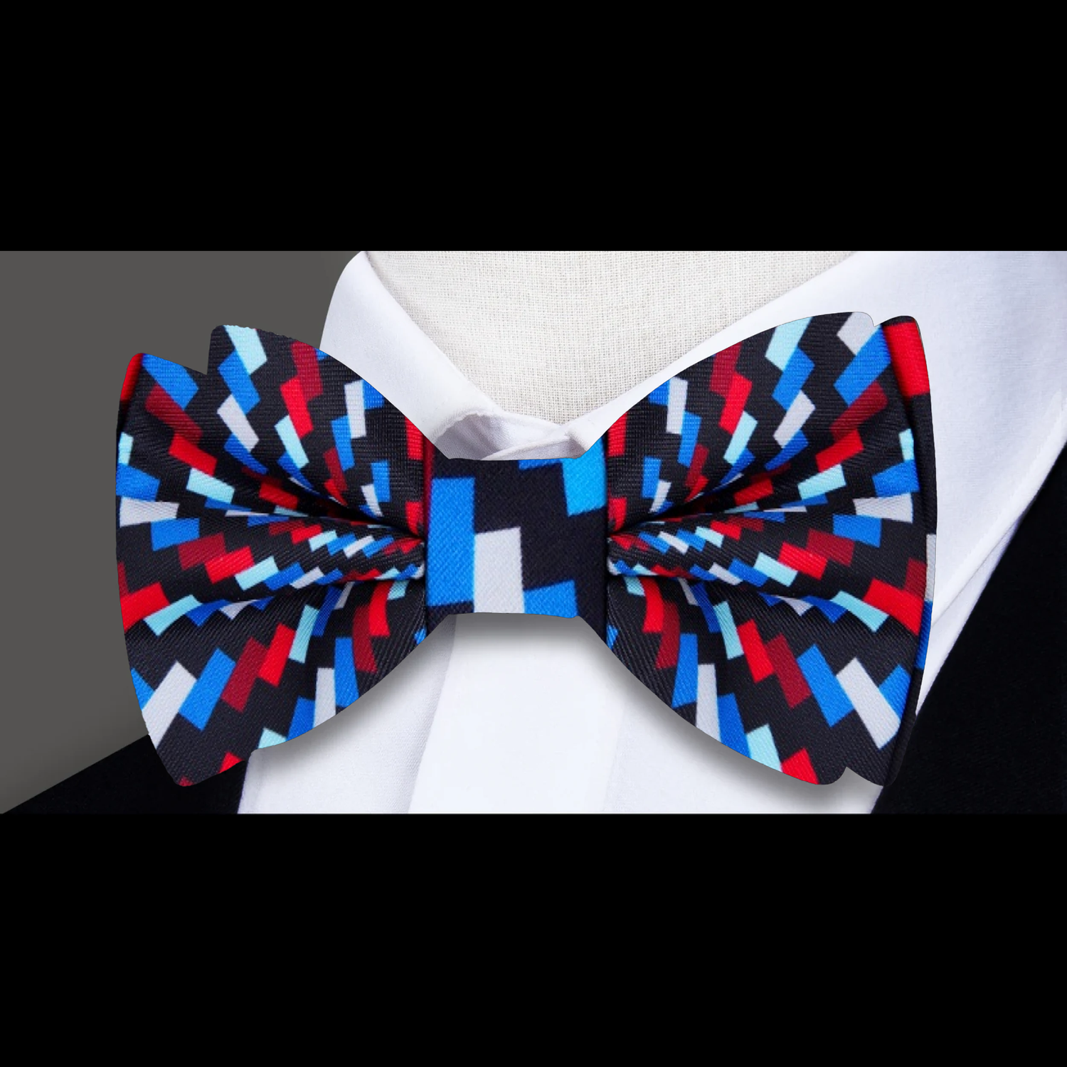Red, Blue, Black Geometric Swirl Bow Tie  